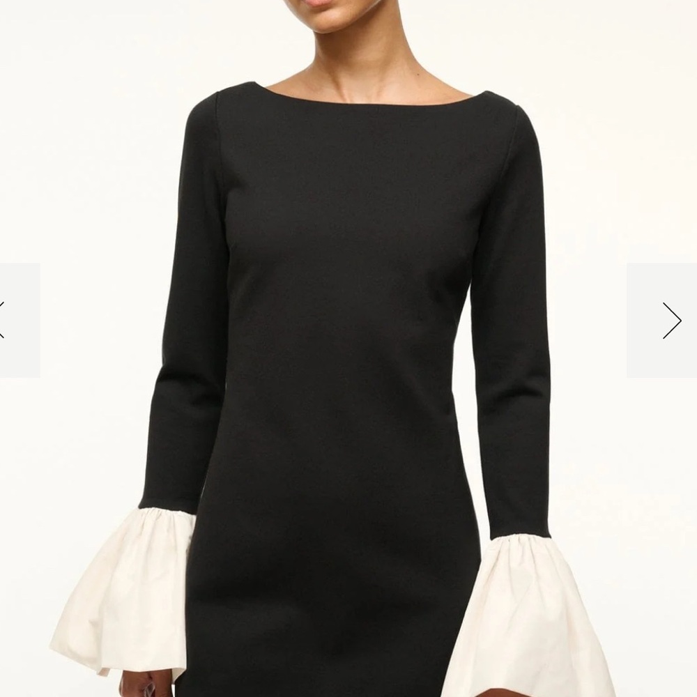 STAUD Hawthorne Dress / Black with Ivory Flared Sleeves